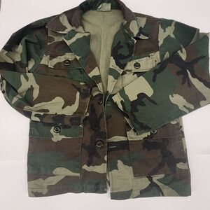 Vintage Camo Military Field Jacket Button Down Outdoors Utility‎ Coat kids 8/10